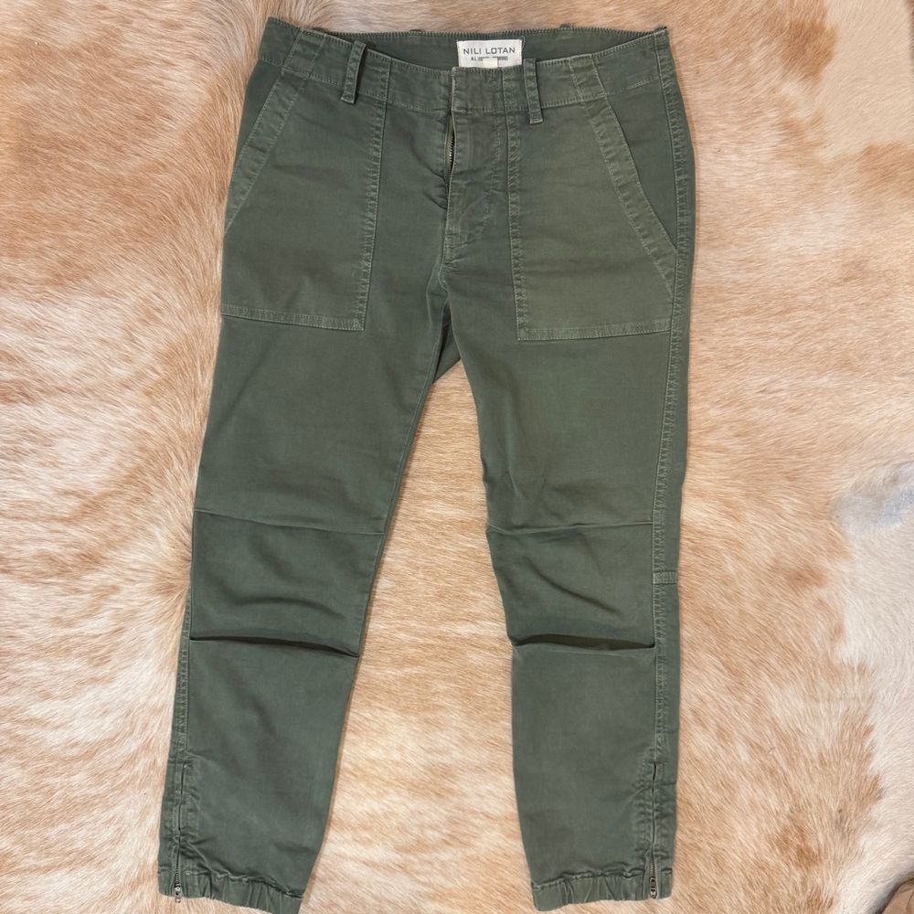 Nili Lotan Cropped Military Pants 00 Camo (olive green) Deep Pockets